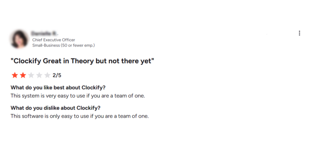 Clockify Customer Review 2
