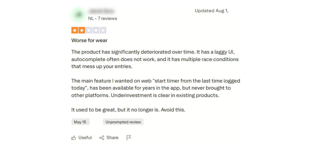 Toggl Customer Review 2
