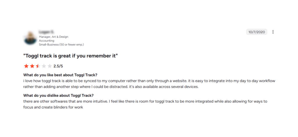 Toggl Track Customer Review 2
